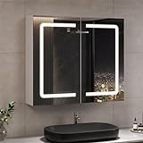 DICTAC Badezimmer Spiegelschrank mit Beleuchtung und Steckdose Doppeltür spiegelschrank Bad...