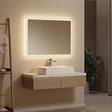EMKE® Badspiegel mit Beleuchtung 80x60cm LED Spiegel mit Beleuchtung Warmweiß 3000K Wandschalter...