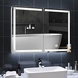 DICTAC Spiegelschrank Bad mit LED Beleuchtung und Steckdose Doppelspiegel 80x13.5x60cm Metall mit...