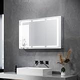 SONNI Spiegelschrank Bad mit Beleuchtung 105 x 65 cm IP44 Wasserciht Edelstahl LED doppeltürig...