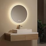 EMKE® Badspiegel mit Beleuchtung Rund 60cm LED Spiegel mit Beleuchtung Dimmbar 3 Lichtfarben,...