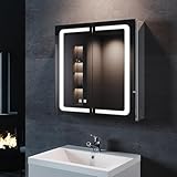 SONNI Spiegelschrank Bad mit Beleuchtung 65 cm breit 3 einstellbare Lichtfarbe, doppeltürig...