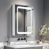 Dripex Spiegelschrank Bad mit Beleuchtung, Glasablage und Steckdose, Badezimmerschrank mit Spiegel,...