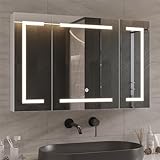 DICTAC Spiegelschrank Bad mit LED Beleuchtung und Steckdose 100x60x13.5 cm Metall Bad Spiegelschrank...