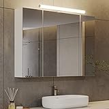 DICTAC Spiegelschrank Bad,Steckdose und Lichtschalter 80x16x60cm(BxTxH),Badschrank mit Beleuchtung...