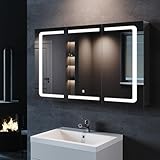 SONNI Spiegelschrank Bad mit Beleuchtung 3 einstellbare Lichtfarben, Spiegelschrank 3 türig mit...