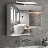 Spiegelschrank Bad mit Beleuchtung und Steckdose und lichtschalter 70x15x60cm(BxTxH), badezimmer, 3...