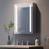 Dripex Spiegelschrank Bad mit Beleuchtung Grau, Steckdose und Glasablage, Badezimmerschrank mit...