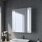SONNI Spiegelschrank Bad mit Beleuchtung 60 cm breit Edelstahl Badezimmer-Spiegelschrank...