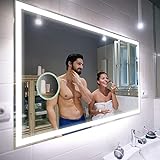Badspiegel 100x80cm mit LED Beleuchtung - Wählen Sie Zubehör - Individuell Nach Maß - Beleuchtet...